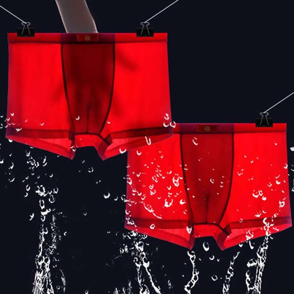 

ice men's red ice underwear boxers thin breathable pure wedding silk, Black;white