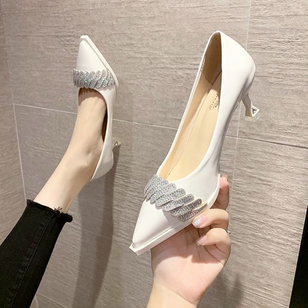 

luxury dress shoes high 2021 spring and autumn korean version pointed thin heel shallow mouth french fashion single shoe women, Black