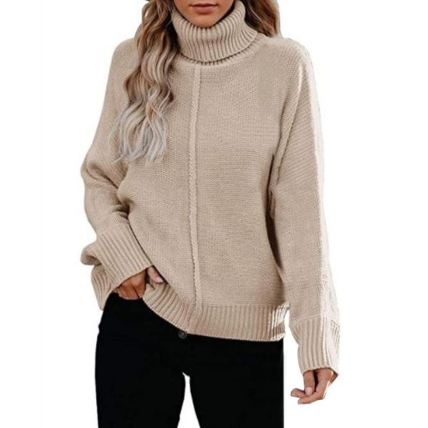 

women's sweaters ladies knitted turtleneck autumn winter long sleeve loose basic sweater solid color pullovers, White;black