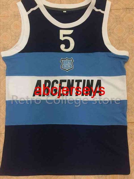 UOMINO DONNE GIOVANI N. 5 MANU GINOBILI TEAM Argentina Navy Blue Sewn Retro Witch Basketball Jersey Personalizza qualsiasi numero di dimensioni e nome del giocatore NCAA XS-6XL