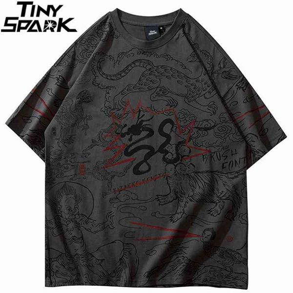 Hip Hop Camiseta Streetwear China Mito Mito Graffiti T-shirt Homens Harajuku Algodão T Camiseta Verão Manga Curta Tops Tees 210726