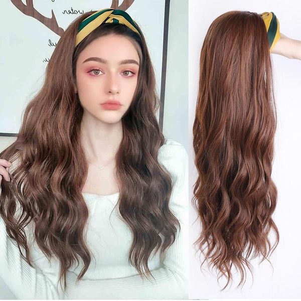 

synthetic wigs aosi fashion headband wig long water wave christmas clip in hair fake hairpiece natural for women girl, Black
