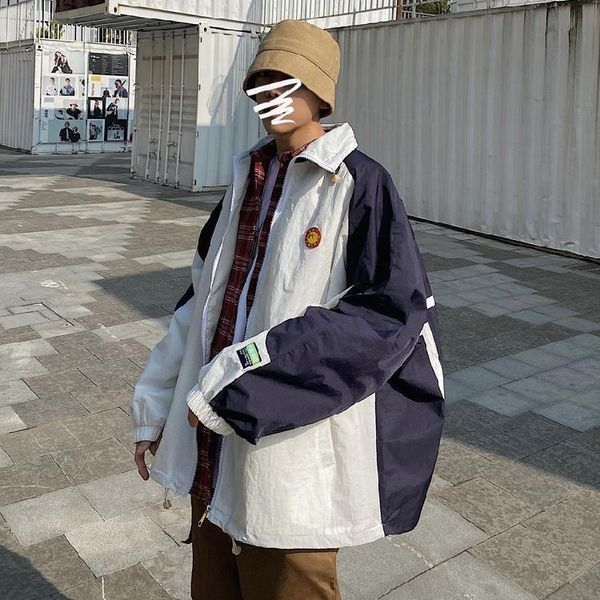 

men's jackets 2021 spring and autumn youth loose jacket fashion casual color matching sunscreen sky blue / navy gray s-xl, Black;brown