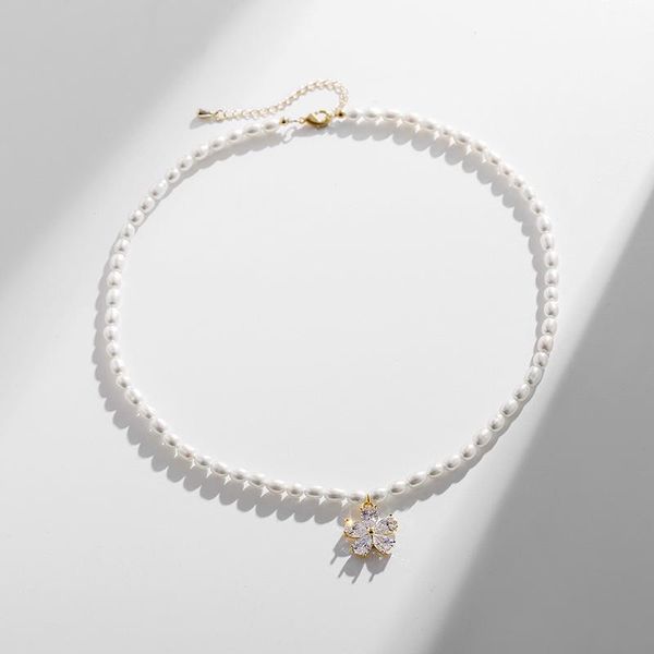 

pendant necklaces fashion classic white choker pearl necklace with gold plated cubic zirconia drop, Silver