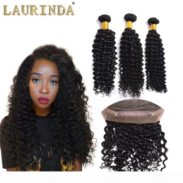 

360 lace frontal with bundles brazilian deep wave hair weaves with pre plucked 360 lace frontal 4pcs lot, Black;brown