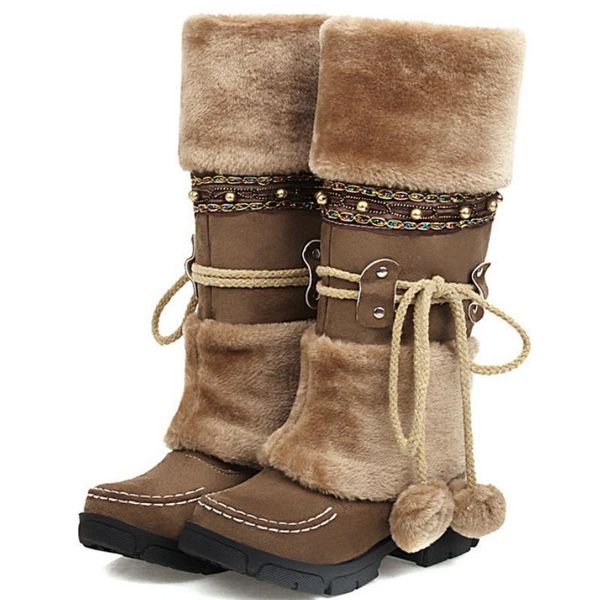 

boots women's autumn and winter snow middle heel cotton student warm personalized knight plush shoes, Black