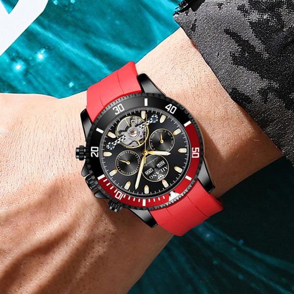 

wristwatches multi-function display tourbillion black case watches mechanical steampunk men's skeleton clock creative watch 2021, Slivery;brown