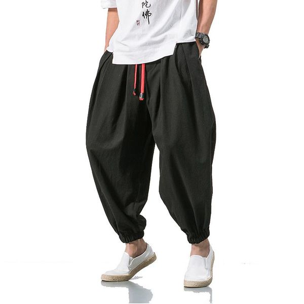 

men's pants 2021 summer style harem men chinese casual loose cotton linen sweatpants jogger streetwear trousers abz397, Black