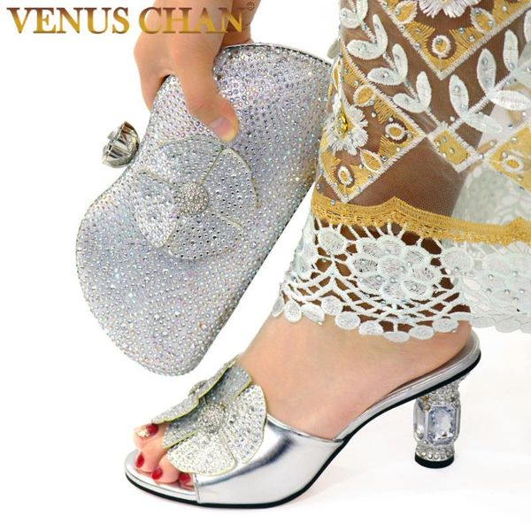 

dress shoes italian design 2021 arrival nigerian crystal amd appliques decoration style silver color women and bag set for party, Black