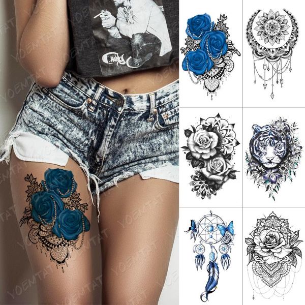 

temporary tattoos waterproof tattoo sticker blue rose lace mandala henna flash tiger butterfly body art arm fake tatoo women men