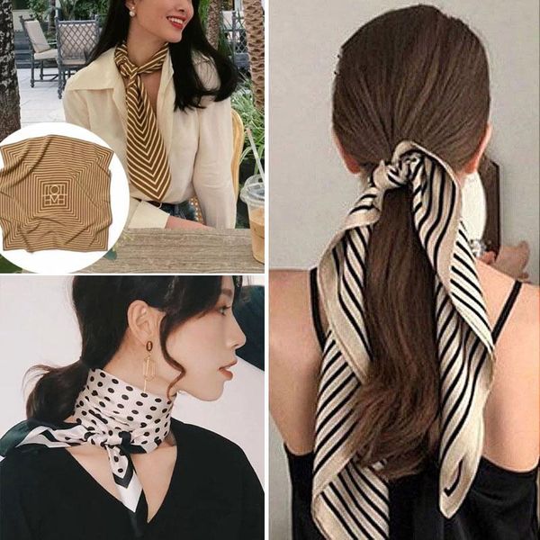 

scarves 70*70cm women luxury square silk scarf fashion print small neck lady hair band foulard handkerchief female bandana shawl, Blue;gray