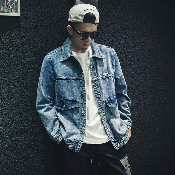 

spring and autumn 2021 fashion denim jacket male loose large size wild youth brand hong kong style handsome denim jacket, Black;brown