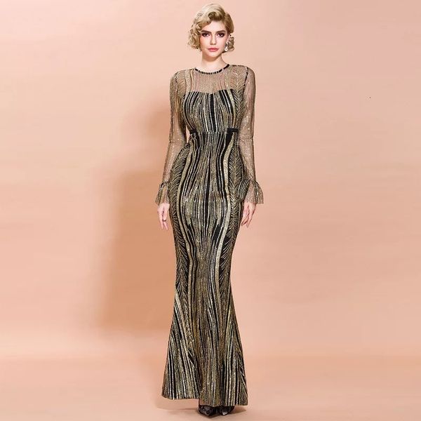 

new sleeve sequins maxi long mermaid women winter 2021 designer elegant evening party club vestido cgbn, Black;gray