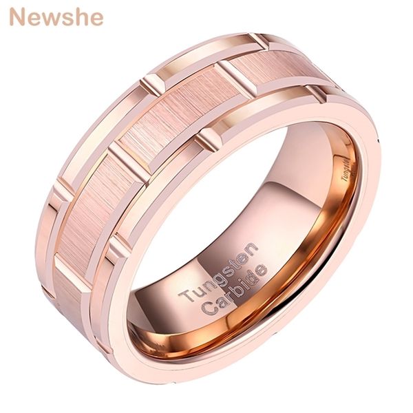 

she men's tungsten carbide ring 8mm rose gold color brick pattern brushed bands for him wedding jewelry size 9-12 trx080 211217, Slivery;golden