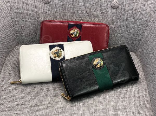 

2021 fashion single zipper purses men women leather wallet lady ladies long wallets purse come with box cardholder, Red;black