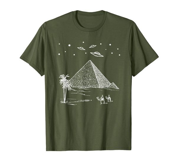 

ufo pyramid alien egypt science fiction conspiracy theory t-shirt, White;black