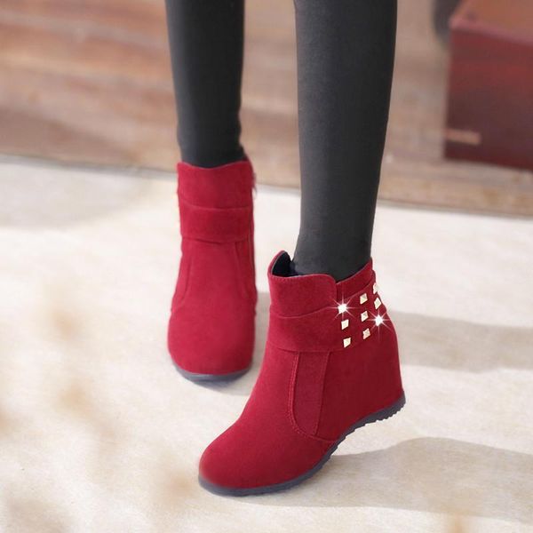 

boots women's inner height increase short single women shoes winter zapatos de mujer flat, Black