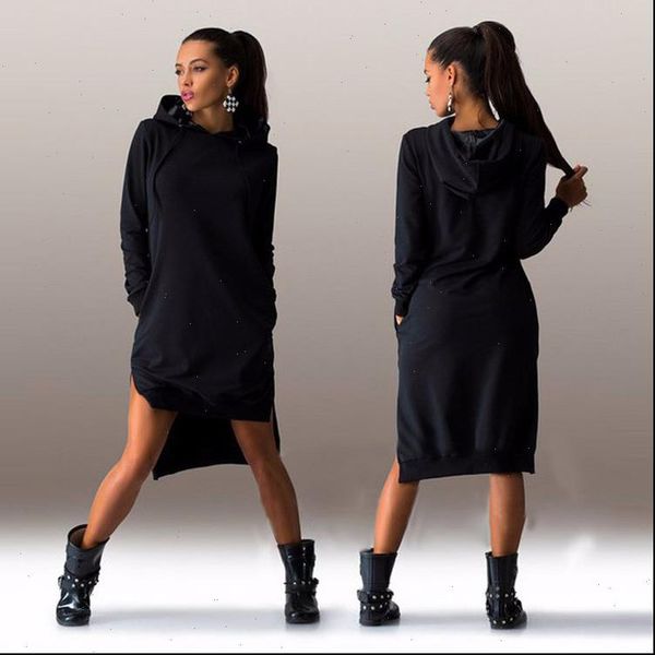 

spring casual long style solid color pocket hoodie fleece warm comfortable hoodie for women, Black