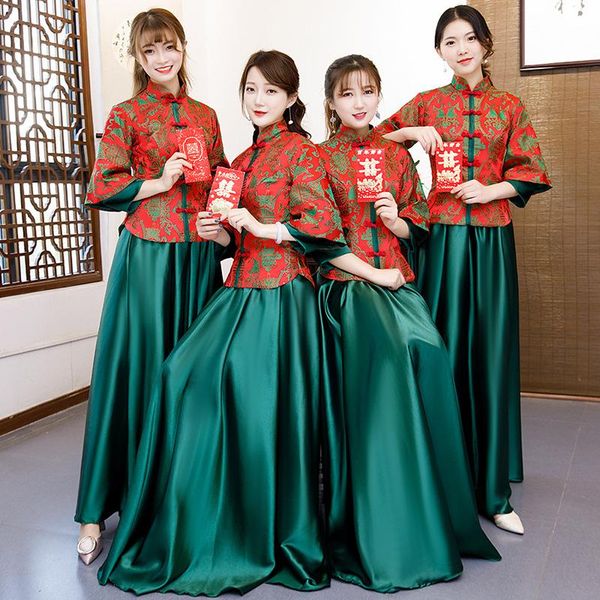 

ethnic clothing bride bridesmaid cheongsam oriental women wedding qipao chinese style elegant long dress luxury robe party dresses vestido s, Red