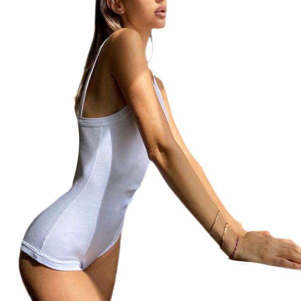 

simple knitted skinny bodysuits leotard basic women sleeveless o neck solid slim fit casual fashion rompers sleepwear, Black