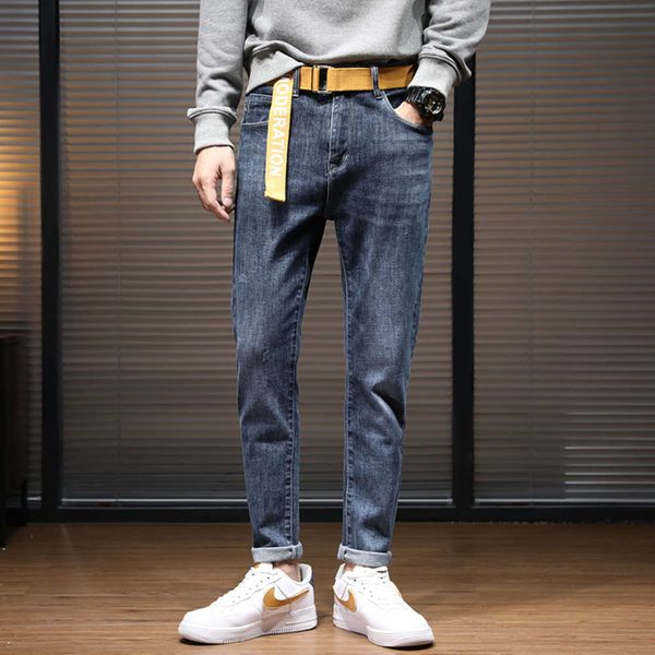 

autumn jeans fashion brand casual versatile korean youth slim legged long pants handsome stretch men's shoes, Blue
