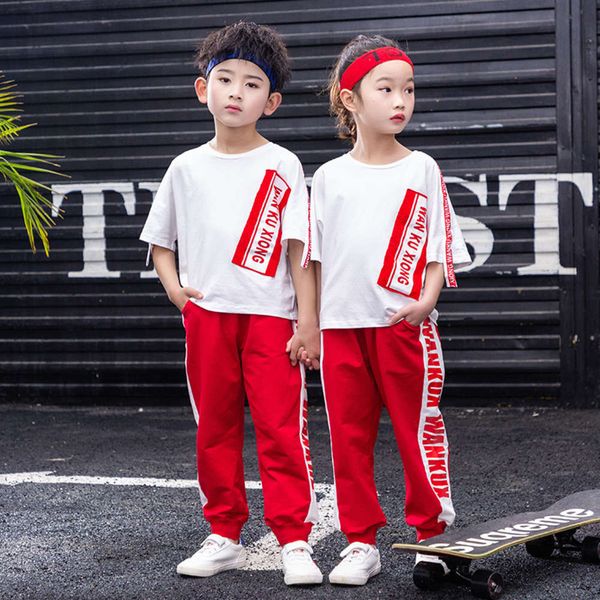 

summer gam suit primary children's school class kindergarten hip hop performance uniform, White