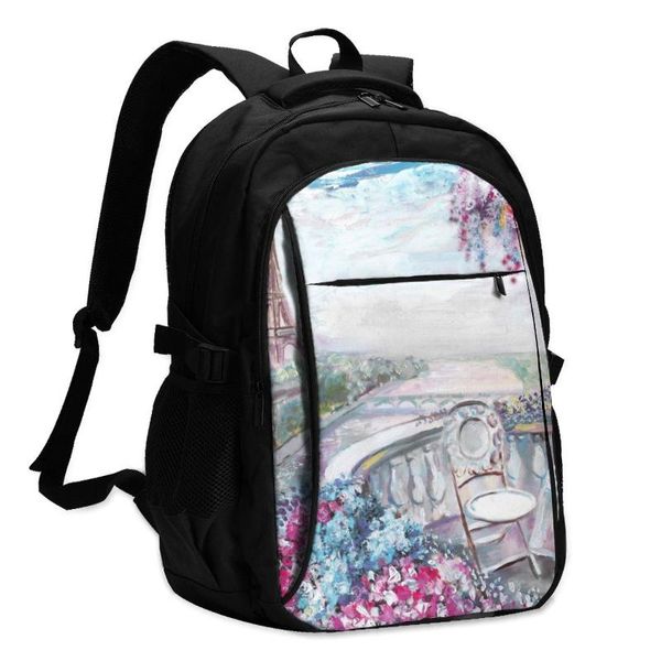 

backpack usb boys cycling sports travel versatile fashion oil painting summer cafe in paris student school