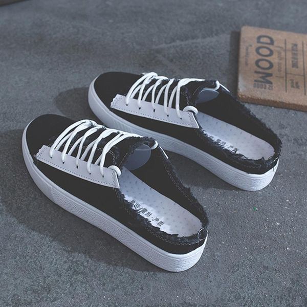 

slippers half a pair of single shoes for going out pack women wearing fashionable outside in summer, Black