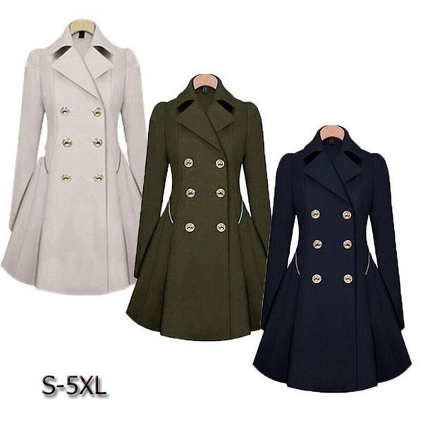 

women's trench coats women coat autumn double breasted warm windbreaker causal long ladies female plus size, Tan;black