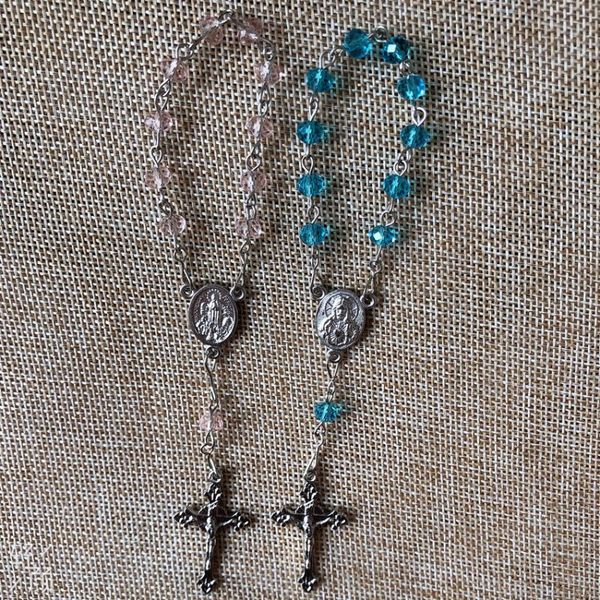

beaded, strands 10pcs/pack first communion favors, recuerditos bautizo, mini crystal rosary for baptism, Black