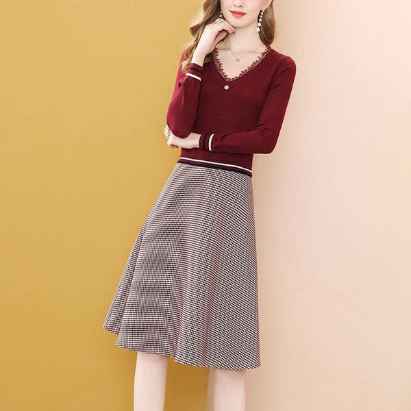 

casual dresses elegant long sleeve v-neck midi sweater dress women thick knit autumn winter bodycon clothing female slim fit y256, Black;gray