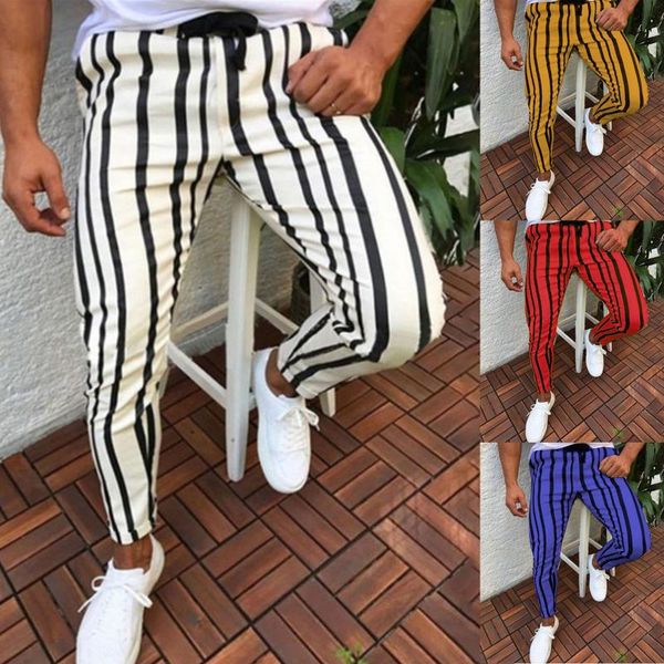 

men's pants casual striped bodybuilding pocket trousers flexible waist long 2021 fashion men clothes drop, Black