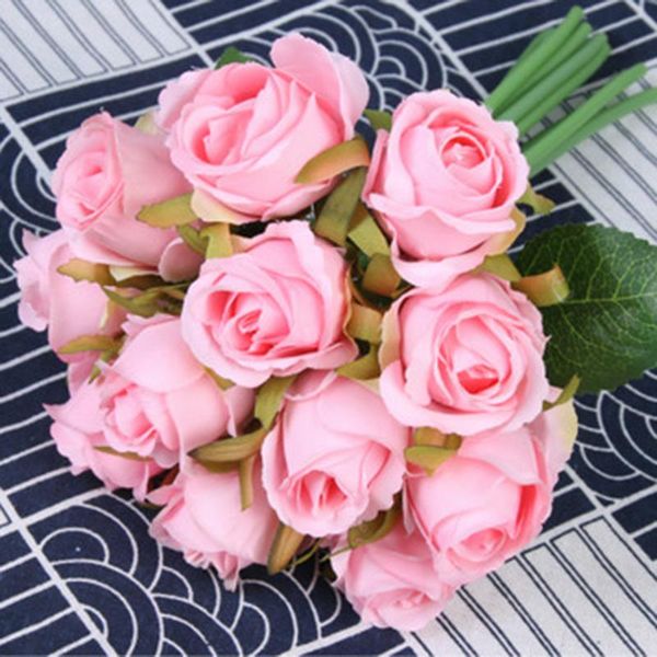 

decorative flowers & wreaths artificial bouquet rose silk fake leaf wedding party decor home 12x