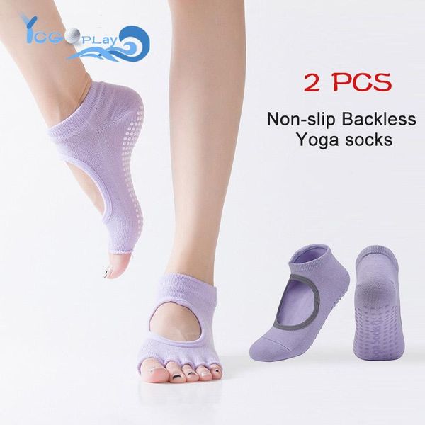

sports socks 2pcs quality upgrade women yoga breathable anti slip toe fitness sport pilates gym high elasticity sweat stocking sock, Black