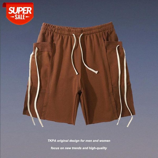 

tkpa solid color streamer big pocket sweatpants men's loose hip-hop casual shorts #jp2j, Black