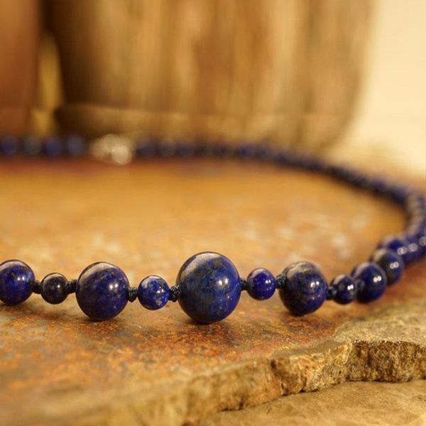 

chokers lapis lazuli choker knotted necklace 6mm blue, Golden;silver