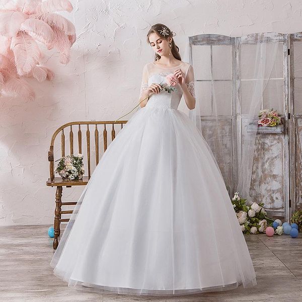 

women's swimwear cross-border wholesale wedding dress bride qi di simple mori slim stand-up collar medium-sleeve can be customized, White;black