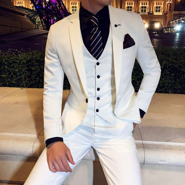 

men's suits & blazers 3 pcs set ( jacket + vest pants ) 2021 est business casual suit groom wedding dress formal high grade male, White;black