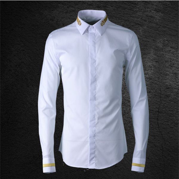 

2021 new chinese style classic embroidery trend men's fashion solid white shirts male long sleeve cotton quality shirt men chemise jq92, White;black