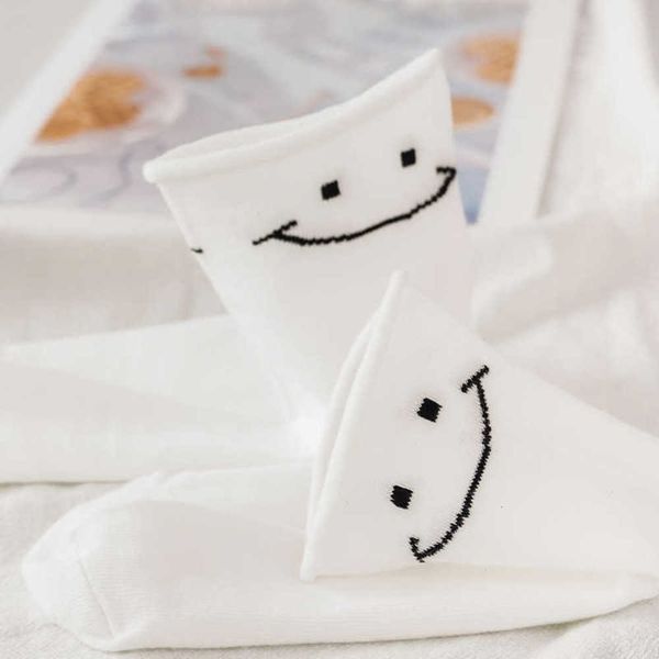 

smiling face curled socks middle tube white cute cartoon smile loose summer, Black
