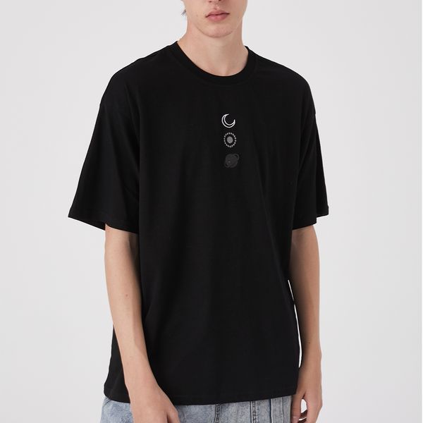 

2021 new aelfric eden hip hop moon sun print t shirt men summer casual oversize tshirt loose streetwear harajuku cotton short sleeve vub1a1, White;black