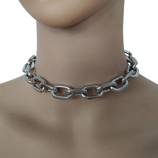 

chokers punk choker necklace statement collar hip hop chunky aluminum thick chain necklaces night club jewelry, Golden;silver