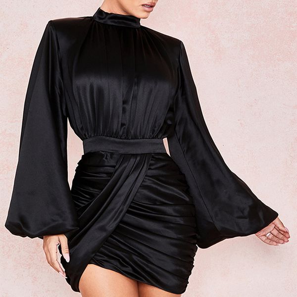 Moda tendência estilo primavera manga comprida vestido mulheres o-pescoço bodycon cintura alta sexy vestido noite clube vestidos preto vestidos