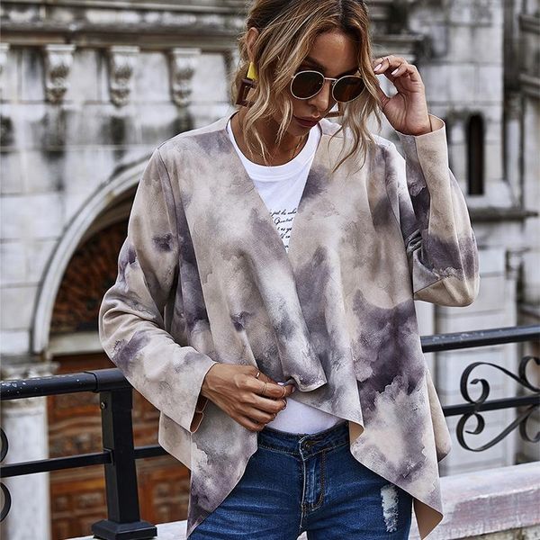 

women's fur & faux fashion street suede textured long sleeve leather jacket fall 2021 ladies basic hepburn cardigan printed, Black