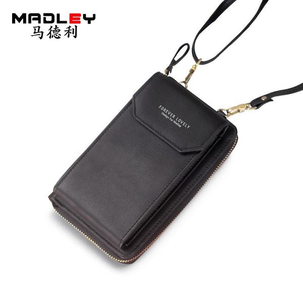 

wallets the 2021 ladies wallet pure color small oblique cross package feature phones long hand bag change purse in female, Red;black