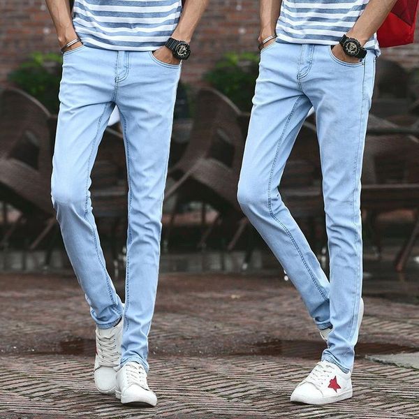 

men's jeans spring and autumn stretch slim-fit small-foot pants 2021 korean casual teenagers denim trousers, Blue