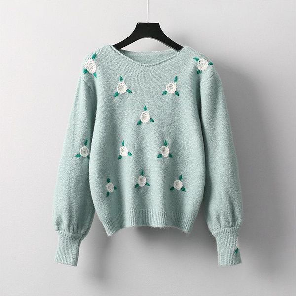 

women's sweaters 2021 fall woman sweater design v-neck flower embroidery gray knitter korean winter clothes japanese mori girl, White;black