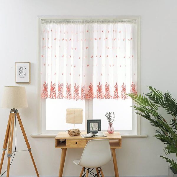 

curtain & drapes short valance pelmet voile curtains embroidered peacock feather sheer tulle for home living room balcony window screen