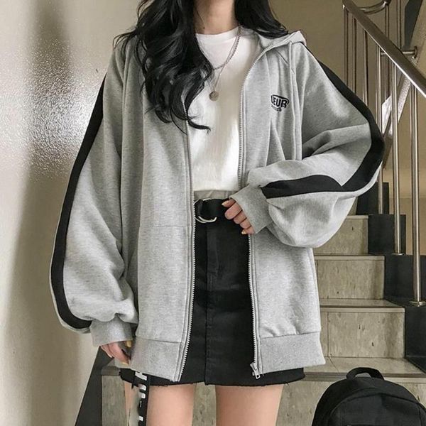 

women's hoodies & sweatshirts zip up oversized women hooded korean style casual sweatshirt coat winter autumn 2021 harajuku long sleeve, Black