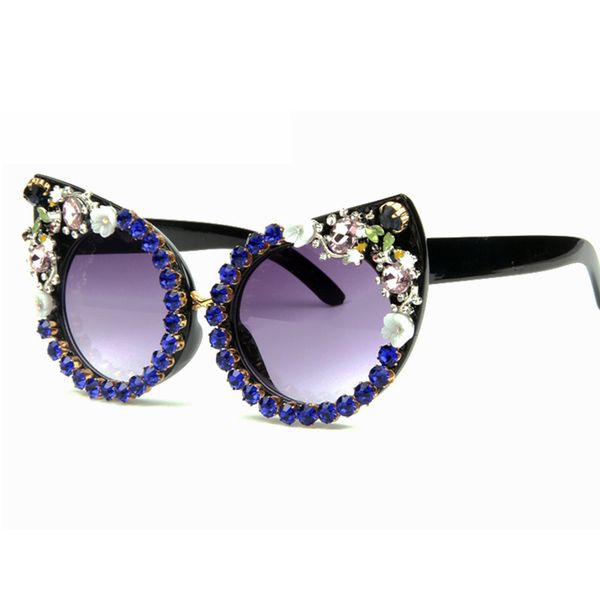 

sunglasses women's versatile flower inlaid diamond handmade glasses seaside holiday sunglasses eye, White;black